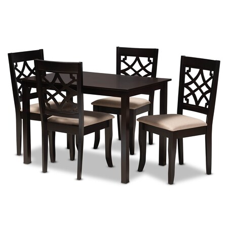 Baxton Studio Mael Sand Upholstered Espresso Finished 5-Piece Wood Dining Set 157-9727-8026